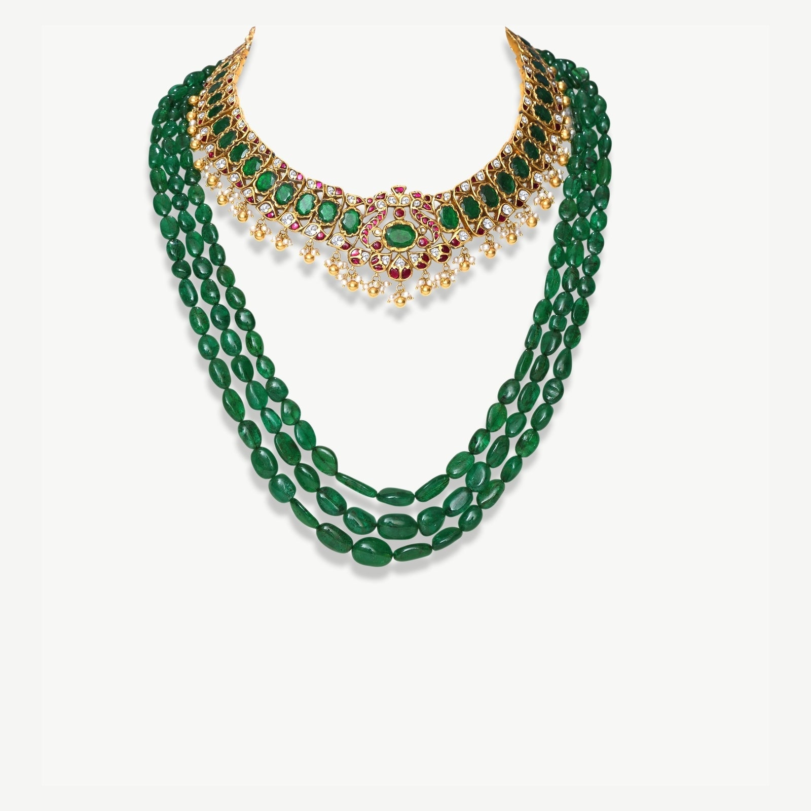 Emerald Kundan Neckpiece With Earrings main image 0
