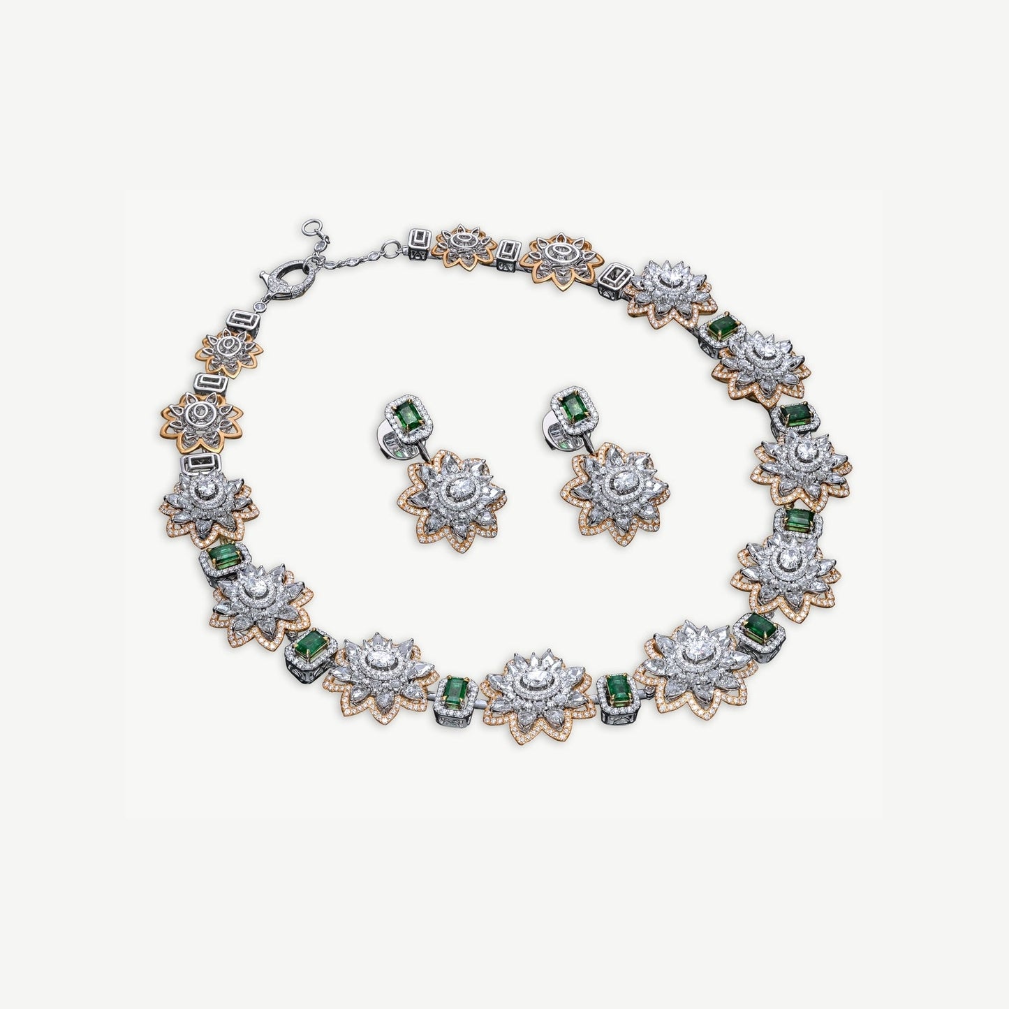 Rose cut diamond emerald necklace